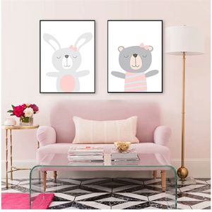 Cuadro de pared nórdico para decoración de habitación de niña bebé, pintura en lienzo de animales de dibujos animados, impresiones para guardería, póster personalizado con nombre Personal 220623