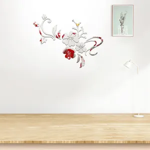 Pegatinas de pared, 1 pieza, pegatina acrílica con espejo de flores, decoración del hogar, TV, sofá, calcomanías de fondo (plata)
