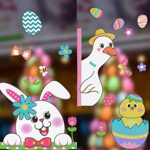 Pegatinas de pared, 1 unidad, feliz Pascua, ventana de cristal, huevos coloridos, pegatina de zanahoria, decoración para el hogar, habitación de niños, regalos, pared