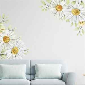 Stickers muraux 1pcs marguerite blanche fleur de chrysanthème sur la chambre à coucher décoration de fond auto-adhésif 35 60cm