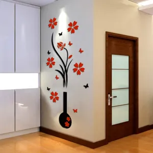 Autocollants muraux 2024 DIY Vase Flower Tree 3D Decal Home Decor Adesivo De Parede Fonds d'écran pour le salon décorations de cuisine