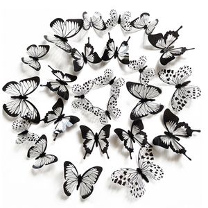 Autocollants muraux 24 pcsset noir blanc 3D papillon décoration de mariage chambre salon décor à la maison papillons décalcomanies 230919