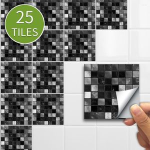 Pegatinas de pared 25 uds PVC negro mosaico azulejo adhesivo autoadhesivo impermeable azulejos calcomanías cocina decoración del suelo del hogar