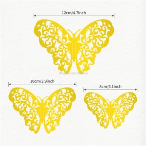 Stickers muraux 3D papillon décor décoration d'or pour fête d'anniversaire chambre amovible chambre d'enfant salle de classe mariage 3 taille 5 style goutte livraison amefn