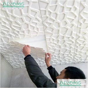 Stickers muraux 3D Plafond Toit Décoration Papier peint Salon TV Fond PVC Auto-adhésif Contact Papier Décor Panneau 210308 Drop Dhax1