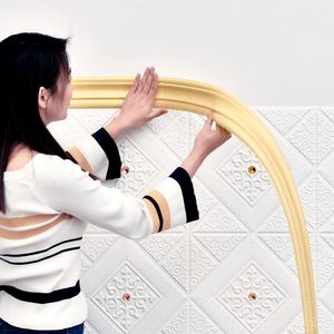 Pegatinas de pared Espuma 3D Impermeable Autoadhesivo Papel tapiz de placa base Etiqueta de borde Sala de estar Línea de cintura Decoraciones para el hogar