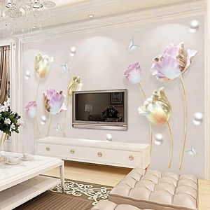 Autocollants muraux 3D fleurs tulipes papillon, sparadrap, décoration de salon, fond de couloir, affiche d'art, décoration de maison