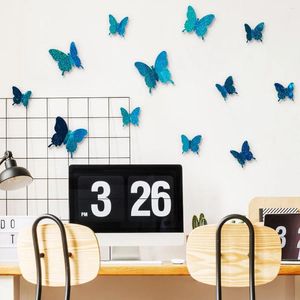 Pegatinas de pared 3D simulación pegatina de mariposa intermitente para fiesta, boda, sala de estar, decoraciones para el hogar, 12 Uds., arte DIY para nevera