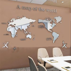 Autocollants muraux 3D Carte du monde Decalcardise acrylique Mur de chambre à cristal solide avec salon Decal Office décoration Décoration créativité 230331