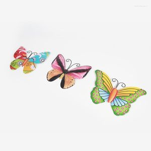 Stickers muraux 3pcs / lot métal papillon art 3d papillons décor sculpture suspendue pour patio extérieur jardin arrière-cour