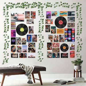 Stickers Muraux 48 Pcs Vintage Records Affiche Rétro Esthétique Mur Collage Kits Art Impression Carte Faux Vignes Trippy Dortoir Chambre Décor pour Les Adolescents 230718