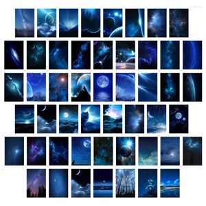 Pegatinas de pared 50 Uds estilo de noche oscura Collage Kit galaxia estrellas arte carteles planeta nebulosa universo imágenes estéticas para decoración de habitación