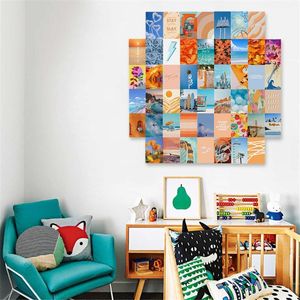 Stickers Muraux 50Pcs Loisirs Voyage Mer Soleil Plage Vacances Images Fraîches Couleurs Vives Fleur Collage Orange Bleu Thème Art Décoratif