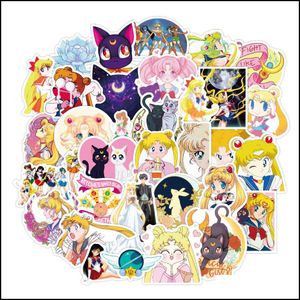 Pegatinas de pared 50 Unids / set Sailor Moon Girls Pegatinas impermeables para Notebook Laptop Guitar Car Sticker Drop Delivery 2021 Home Zlnewhome Dh6M9