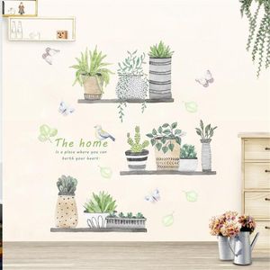 Stickers muraux 50x120cm papillon oiseau plante Pot de fleur plantes vertes amovible auto-adhésif printemps décoration de la maison