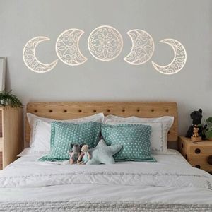 Pegatinas de pared 5 uds Fase lunar colgante decoración de dormitorio de madera encima de la cama ideas de cabecero DIY PAK5