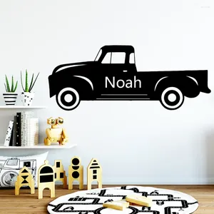 Autocollants muraux de voiture de Style américain, nom personnalisé, décoration de maison étanche pour chambres d'enfants, décalcomanie d'art de fond