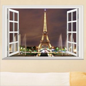 Stickers muraux arrivée mode 3D fenêtre Paris tour Eiffel autocollant Art décalcomanie bricolage Mural décor à la maison livraison directe nuit