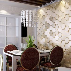 Autocollants muraux Art 3d 50 pièces panneaux décoratifs fausses carreaux en cuir Golden Hexagon Drop Livraison Home Garden Dhzaz