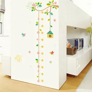 Stickers muraux Oiseaux Cage Fleurs Branche d'arbre Tableau de croissance pour chambre d'enfants Décor Pépinière Murale Art DIY Enfants Hauteur Accueil Stickers