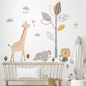 Stickers muraux Bohème Dessin Animé Lion Girafe Animal Arbre Nuage Sticker Mural Pépinière Vinyle Mur Art Decal Chambre de Bébé Décoration de La Maison 230410