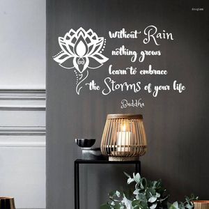 Pegatinas de pared con citas de Buda, calcomanía sin lluvia, nada crece, abraza las tormentas, pegatina con frase de vida, meditación de loto, decoración del hogar AY1714