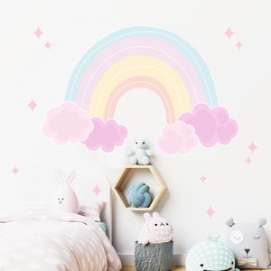 Pegatinas de pared Dibujos animados Rosa Arco iris Nube Estrella Papel tapiz Dormitorio de niña Decoración Vinilo DIY Papel tapiz extraíble Pintura de pared Jardín de infantes Decoración del hogar 230331