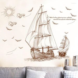 Pegatinas de pared de dibujos animados barco pirata navegando para habitaciones de niños niños extraíble PVC calcomanía DIY arte decoración del hogar J2Y