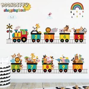 Stickers Muraux Dessin Animé Train Animal Voiture Trafic Transport Autocollant PVC Arc-En-Ballon Stickers pour Nursery Enfants Salon Décors 230808