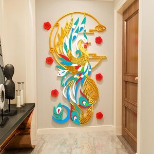 Stickers muraux chinois classique bricolage Phoenix acrylique autocollant 3D stéréo salon entrée Restaurant fond mise en page