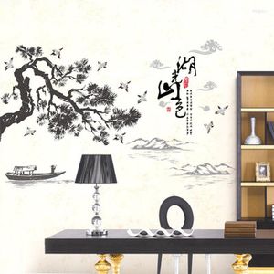 Pegatinas de pared de estilo chino con tinta de pino, pegatina de paisaje para el hogar, sala de estar, sofá, TV, telón de fondo, calcomanías artísticas, Mural Retro 3D, decoración para adolescentes