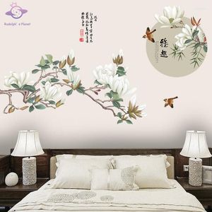 Stickers muraux Style chinois Rose fleur blanche arbre noir et oiseau volant amovible bricolage Art décor décalcomanies pour chambre