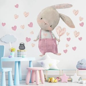 Stickers Muraux Mignon Lapin Coeurs Stickers Muraux pour Enfants Chambres D'enfants Filles Chambre De Bébé Décoration Pépinière Kawaii Dessin Animé Lapin Papier Peint Vinyle 230329