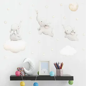 Pegatinas de pared, pegatina de elefante lindo con alas, papel autoadhesivo, decoración de habitación de bebé para niños