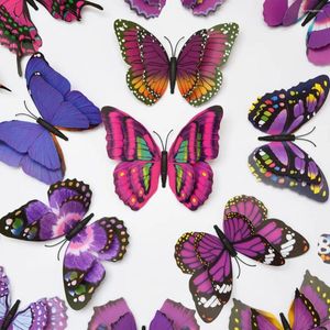 Pegatinas de pared Decoración de alas de mariposa doble 2023 Animales Etiqueta 3D de PVC 4 piezas Verde Rosa Amarillo Azul 15 CM / 5,9 pulgadas
