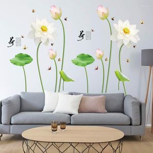 Pegatinas de pared elegantes flores de loto 3D póster de estilo chino sala de estar hogar Oficina Decoración dormitorio adolescente calcomanías para muebles