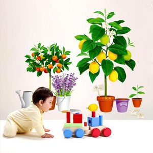 Autocollants muraux Fruits frais en pot Fleurs pour enfants chambre à coucher de chambre à coucher meubles de décalcomanie 3D