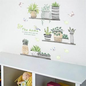 Pegatinas de pared Etiqueta de cartel interior Plantas verdes Calcomanía autoadhesiva extraíble delicada para decoración del hogar