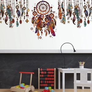 Autocollants muraux de grandes plumes colorées attrape-rêves pour garçons et filles, décor de chambre de porte en verre, décoration murale en papier d'art