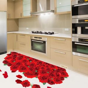 Pegatinas de pared, flor rosa grande, flores rojas románticas, pegatina para el suelo, arte, decoración del hogar para dormitorio, baño y cocina