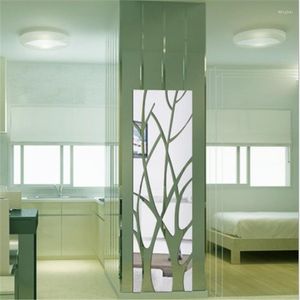 Pegatinas de pared Árbol de gran tamaño Sala de estar Entrada TV Fondo Decorativo Extraíble Tallado 3D Acrílico Espejo Etiqueta Plata Oro