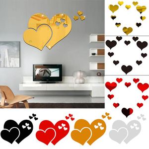 Pegatinas de pared, pegatina de corazones de amor, espejo acrílico extraíble, bricolaje, dormitorio, sala de estar, fondo, decoración del hogar