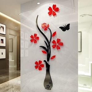 Stickers muraux MultiPiece Fleur Vase 3D Acrylique Décoration Autocollant DIY Art Affiche Décor À La Maison Chambre Wallstick Sur Le 230603