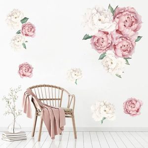 Autocollants muraux pivoine Rose fleurs imprimé papier peint Art pépinière Stickers pour enfants salon décoration intérieure autocollant 231026