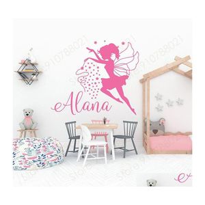 Stickers muraux personnalisés filles nom petite princesse fée autocollant décor à la maison chambre chambre pépinière décalcomanies personnalisé S320 livraison directe Dhxka