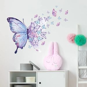 Наклейки на стену фиолетовая бабочка для украшения спальни, гостиной, наклейки для девочек, обои для дочери, фрески из ПВХ 231026