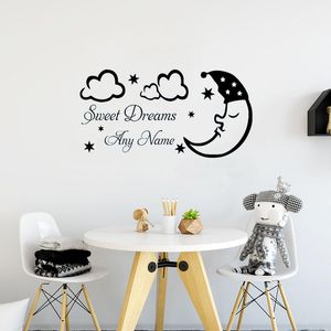 Pegatinas de pared Sleeping Moon Star Cloud Sweet Dream personalizado nombre pegatina arte DIY bebé dormitorio decoración YO-162Wall StickersWall