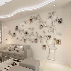 Pegatinas de pared Árbol PO Marco Etiqueta DIY Espejo Etiqueta de la pared Decoración del hogar Sala de estar Dormitorio Póster TV Fondo Decoración de la pared 210914