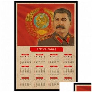 Stickers muraux URSS CCCP Lénine Staline L'Union soviétique Affiche Vintage Peinture Bar Art Papier Kraft 2022 Calendrier Affiches Drop Deliver DHSXM