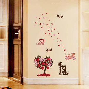 Pegatinas de pared para el Día de San Valentín, árbol de amor, pareja romántica, dormitorio, sala de estar, pegatina decorativa, accesorios de decoración del hogar